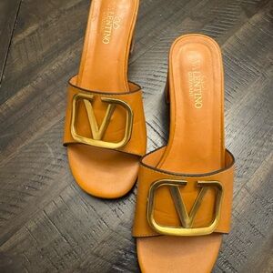 Valentino Women's Brown Mules with Gold Accent
